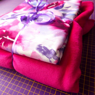 Stoffpaket - Aquarell-Blüten French Terry & Pink Frottee, je 1m