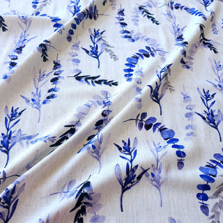 Viskose Leinen Stoff – Aquarellblätter Blau