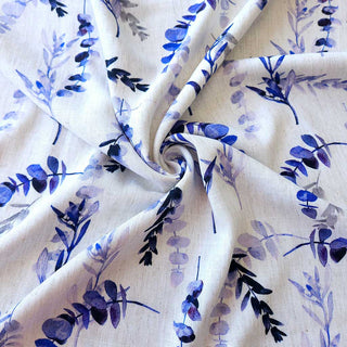 Viskose Leinen Stoff – Aquarellblätter Blau