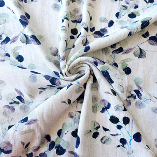 Viskose Leinen Stoff – Eukalyptus Aquarell Blau