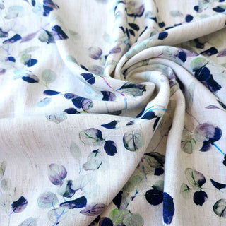 Viskose Leinen Stoff – Eukalyptus Aquarell Blau