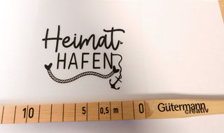 Bügelbild - Heimathafen mit Anker- und Herz-Motiv