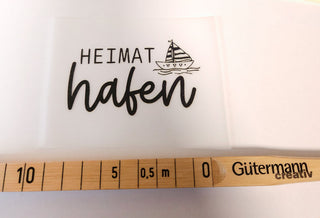 Bügelbild - "Heimathafen" mit Segelboot-Motiv