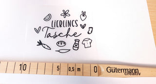 Bügelbild - "Lieblingstasche" mit Einkaufs-Icons