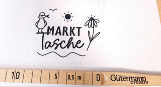 Bügelbild - "Markttasche" mit Vogel- & Blumen-Motiv