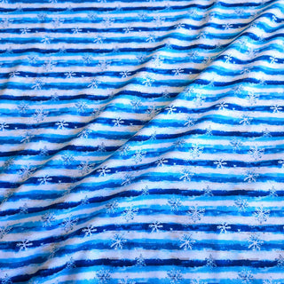 Baumwolljersey Stoff – Aquarell Streifen & Schneeflocken Blau