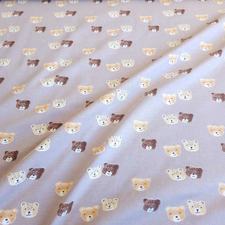 Baumwolljersey Stoff - Süsse Bärenköpfe auf Taupe