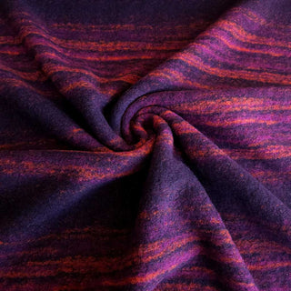 Wollstoff - Streifen in Aubergine und Rostorange