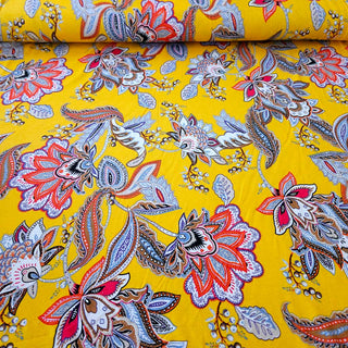 Viskose Jersey Stoff - Paisley-Blüten in Sonnengelb