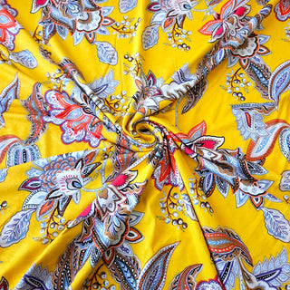Viskose Jersey Stoff - Paisley-Blüten in Sonnengelb