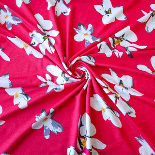 Viskose Jersey Stoff - Magnolienblüten in Himbeerrot