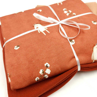 Stoffpaket 2,5 m - Baumwolljersey Baumwollblüten & Fabelwesen in Rostrot & Camel