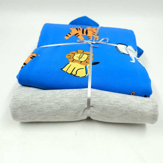 Stoffpaket 2,5 m - Baumwolljersey Safari Tiere in Royalblau & Graumeliert