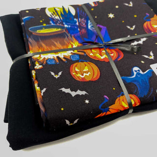 Stoffpaket 2 m – Baumwollstoff Popeline Halloween Kürbisse in Schwarz – Ansicht 2