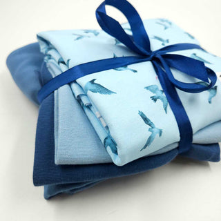 Stoffpaket 2,5 m – Baumwolljersey Tauben in Hellblau & Jeansblau – Ansicht 2