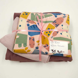 Stoffpaket 1,9 m – Baumwolljersey Tiere in Rosa & Mauve