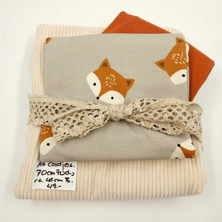 Stoffpaket 2,1 m – Baumwolljersey Füchse & Cordjersey in Sand & Rost
