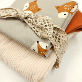 Stoffpaket 2,1 m – Baumwolljersey Füchse & Cordjersey in Sand & Rost – Ansicht 2
