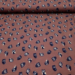 Baumwolljersey Stoff Eulen in Nachtblau auf Mauve – weiteres Stoffbild