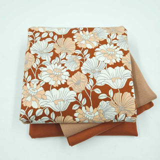 Stoffpaket 2,25 m – Baumwolljersey Retro Blumen in Rost & Pfirsich – Ansicht 2