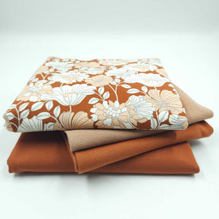 Stoffpaket 2,25 m – Baumwolljersey Retro Blumen in Rost & Pfirsich – Ansicht 3