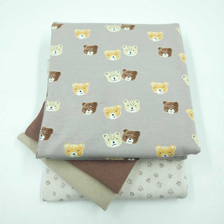 Stoffpaket 2,4 m – Baumwolljersey Bärenköpfe in Taupe, Braun & Creme – Ansicht 2