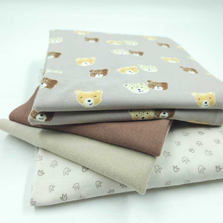 Stoffpaket 2,4 m – Baumwolljersey Bärenköpfe in Taupe, Braun & Creme – Ansicht 3