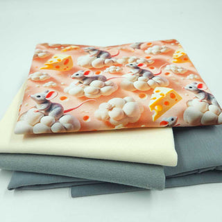 Stoffpaket 2 m – Baumwolljersey Mäuse & Käse in Apricot, Creme & Grau – Ansicht 2
