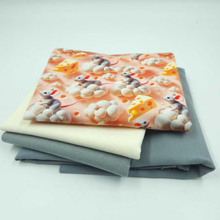 Stoffpaket 2 m – Baumwolljersey Mäuse & Käse in Apricot, Creme & Grau – Ansicht 3