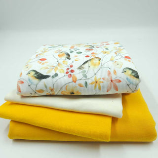 Stoffpaket 2,6 m – Rippjersey Rotkehlchen & Jersey in Weiss & Gelb – Ansicht 2