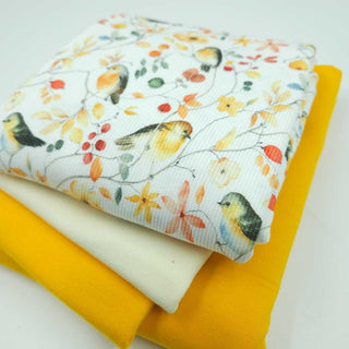 Stoffpaket 2,6 m – Rippjersey Rotkehlchen & Jersey in Weiss & Gelb – Ansicht 3
