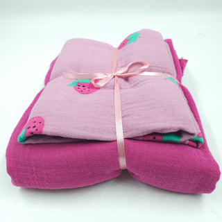 Stoffpaket 2 m – Musselin Erdbeeren in Rosa & Fuchsia – Ansicht 2