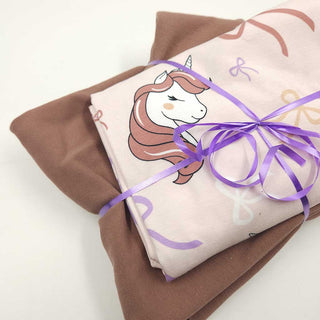 Stoffpaket 2,35 m – Baumwolljersey Einhörner in Rosé & Braun – Ansicht 2