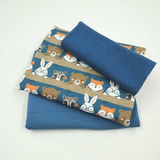 Stoffpaket Baumwolljersey Waldtiere und French Terry in Blau