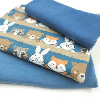 Stoffpaket Baumwolljersey Waldtiere und French Terry in Blau