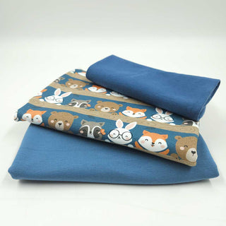 Stoffpaket Baumwolljersey Waldtiere und French Terry in Blau