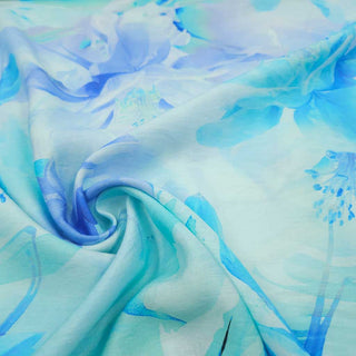 Viskose Stoff Aquarellblüten in Türkis und Kornblumenblau