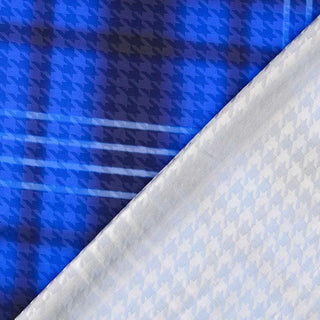 Edler Satin Jacquard Stoff – Hahnentritt in Königsblau | Glänzender Stoff für elegante Mode