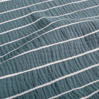 Musselin Stoff - Streifen auf Petrolblau