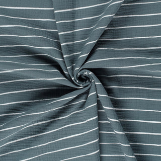 Musselin Stoff - Streifen auf Petrolblau
