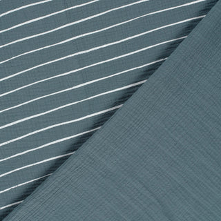 Musselin Stoff - Streifen auf Petrolblau