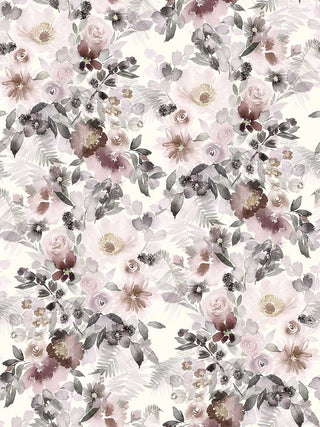 Baumwoll Rib Jersey Stoff – Aquarellblumen Rosé Mauve