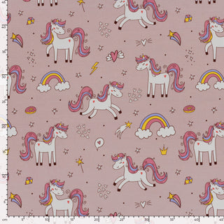 French Terry Stoff - Hübsche Einhörner auf Altrosa