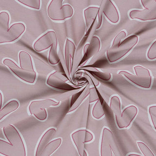Baumwoll French Terry Stoff Herzen – weicher Sweatstoff mit Herzmotiv in altrosa