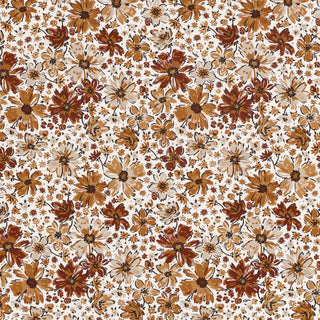 French Terry Stoff mit Blumenmuster – Baumwoll Sweatstoff in Natur- und Rosttönen