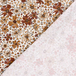 French Terry Stoff mit Blumenmuster – Baumwoll Sweatstoff in Natur- und Rosttönen