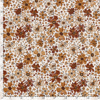 French Terry Stoff mit Blumenmuster – Baumwoll Sweatstoff in Natur- und Rosttönen