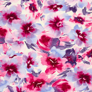 Baumwoll French Terry Stoff Aquarellblumen – weicher Sweatstoff in Pink und Flieder