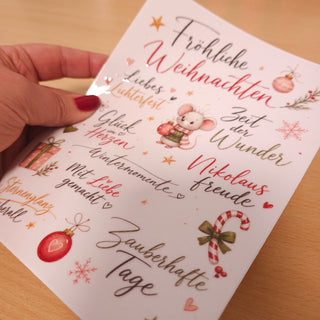 Rub-On Fröhliche Weihnachten – Weihnachtsbogen mit Schriftzügen zum Übertragen