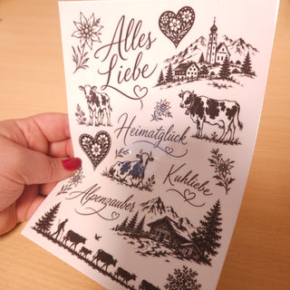 Rub-On Heimatglück – Alpenbogen mit Schriftzügen zum Übertragen
